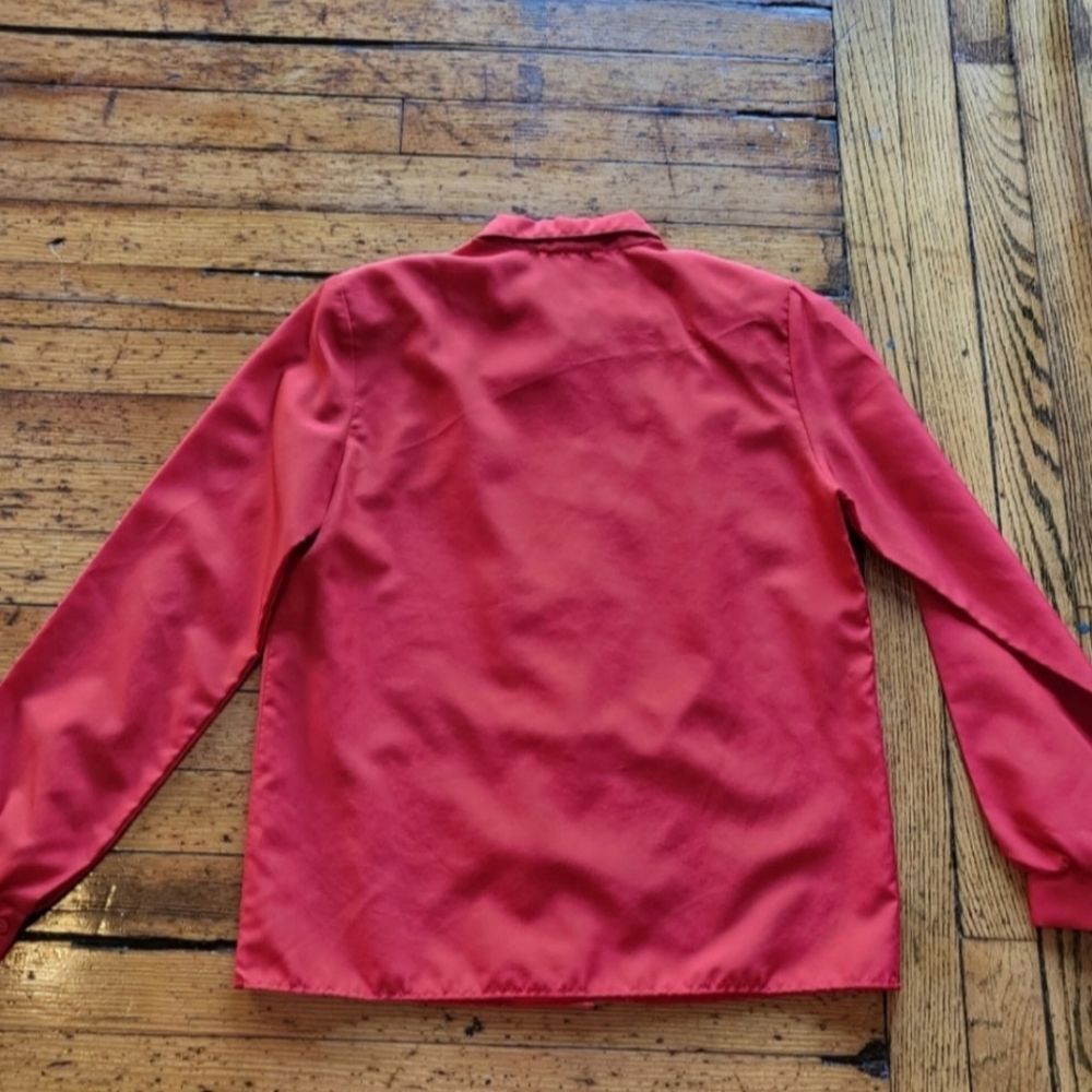 Joanna Vintage Polyester Button Down Red Size 8 - image 6